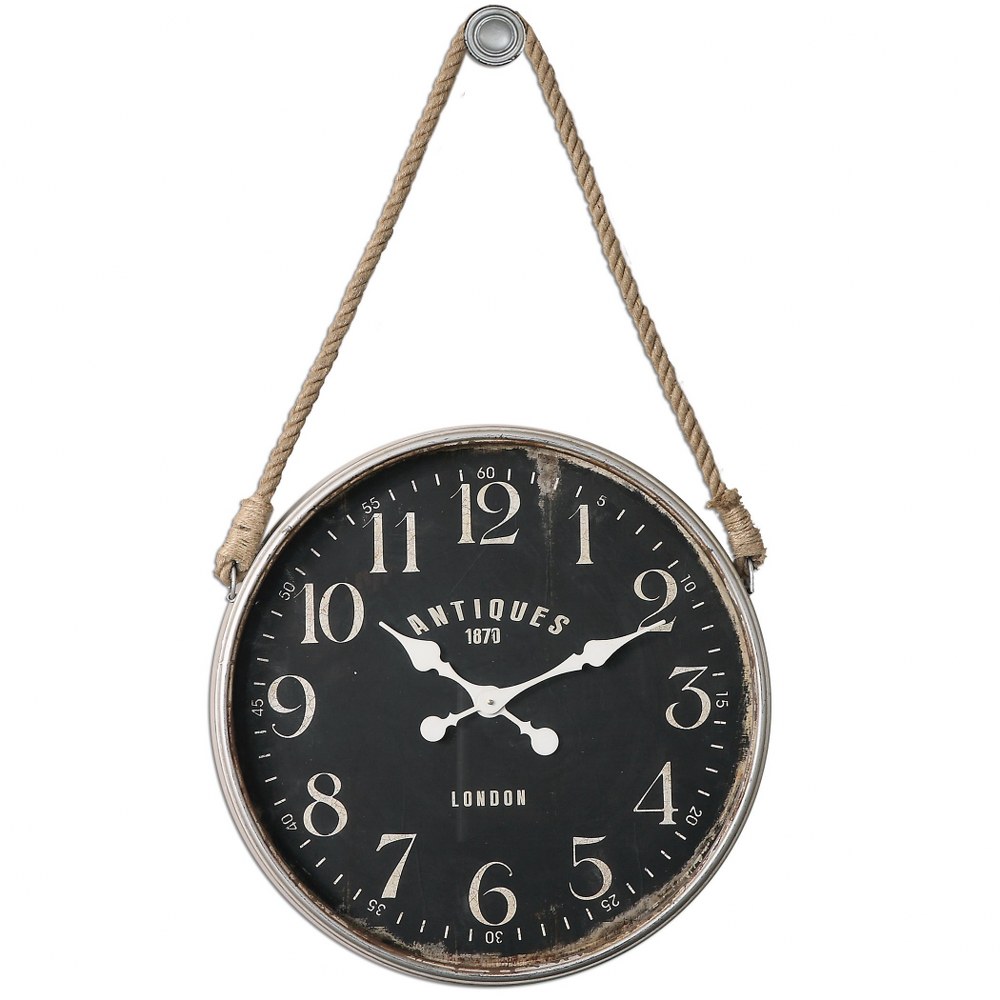 Uttermost-06428-Bartram - 23.25 inch Wall Clock   Antiqued/Aged Ivory/Rust/Distressed Matte Black Finish