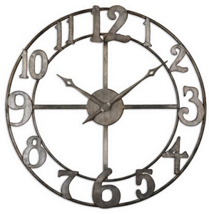 Uttermost-06681-Delevan - 32.25 inch Metal Wall Clock - 32.25 inches wide by 1.5 inches deep   Antiqued Silver Leaf Finish