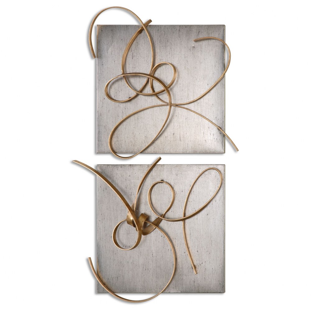 Uttermost-07071-Harmony - 24 inch Metal Wall Art (Set of 2)   Gold Leaf/Burnished Silver Leaf Finish