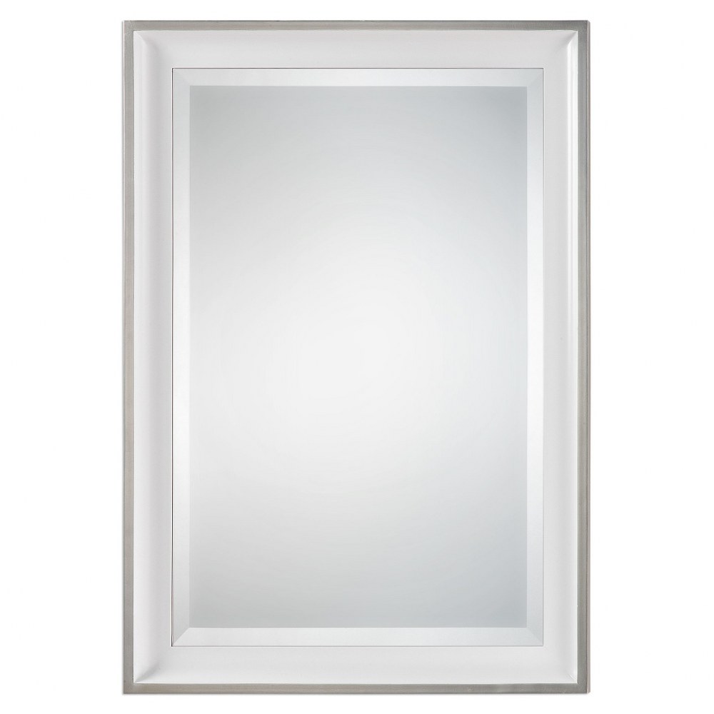 Uttermost-09081-Lahvahn - 34 inch Mirror   Gloss White/Silver Leaf Finish