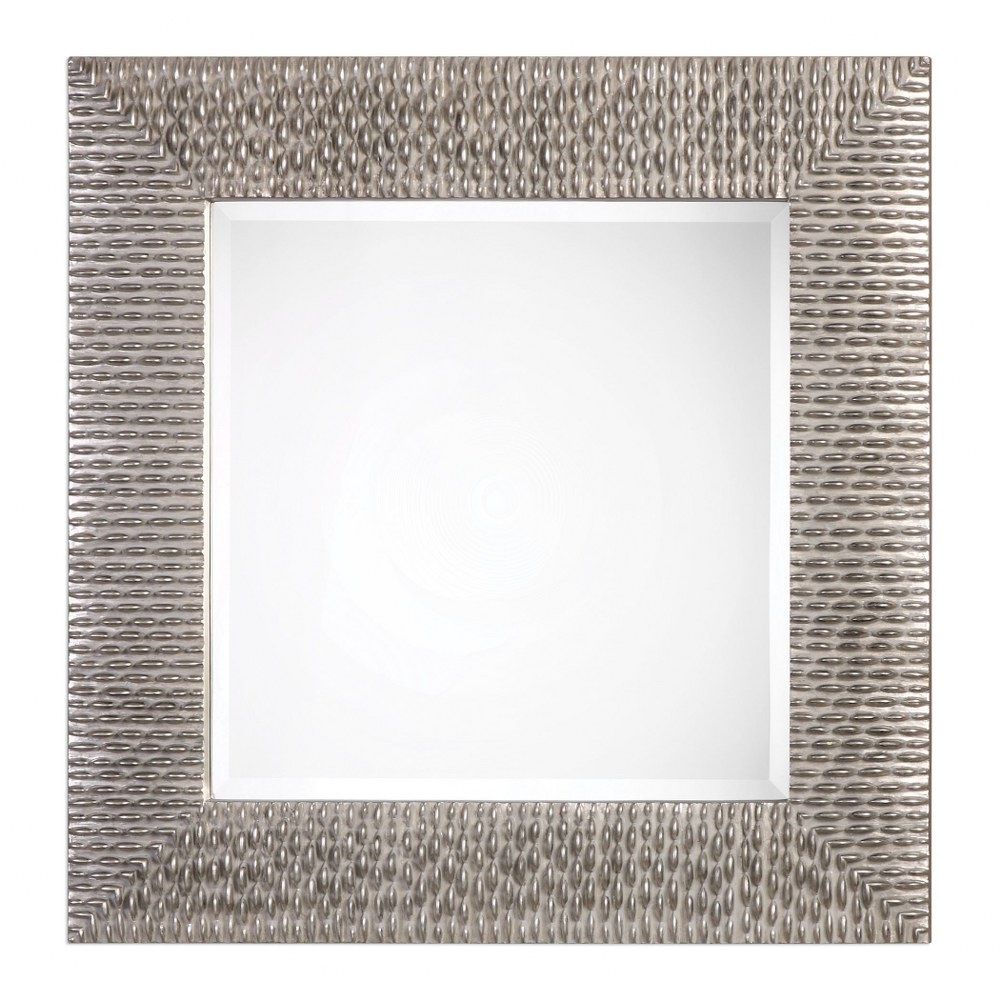 Uttermost-09135-Cressida - 40 inch Square Mirror   Distressed Metallic Silver Leaf/Black/Light Gray Wash Finish