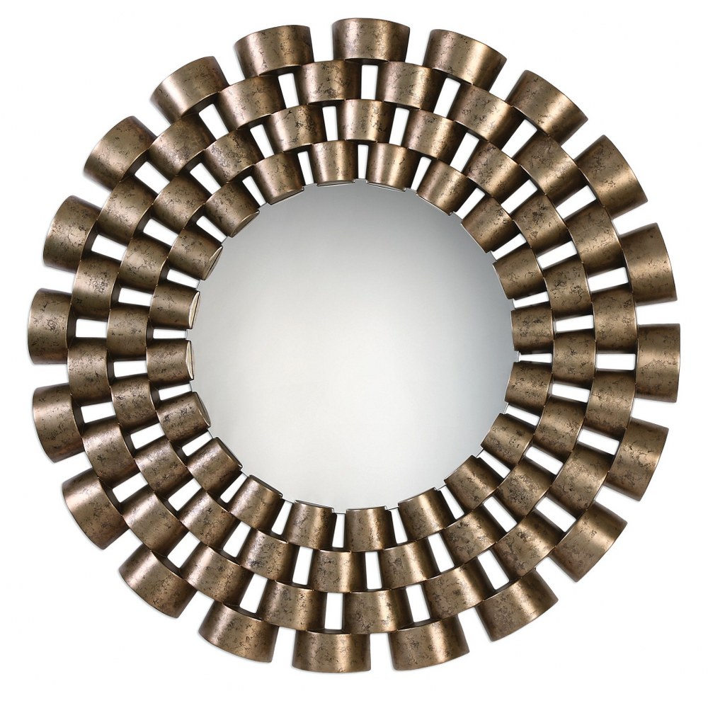 Uttermost-09136-Taurion - 47 inch Round Mirror   Antiqued Distressed Silver Leaf/Black Finish