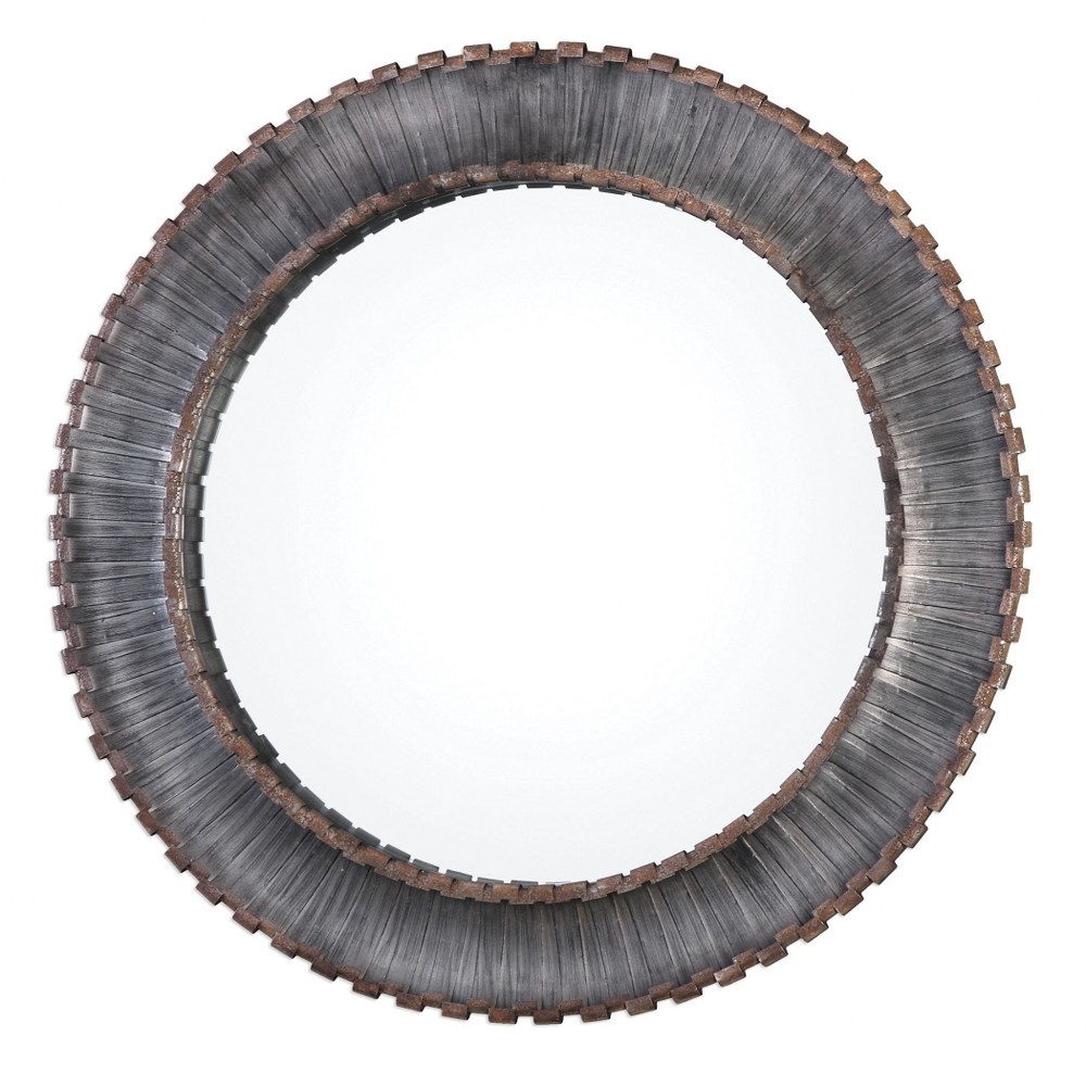 Uttermost-09175-Tanaina - 46 inch Round Mirror   Metallic Silver/Black/Rust Brown Finish