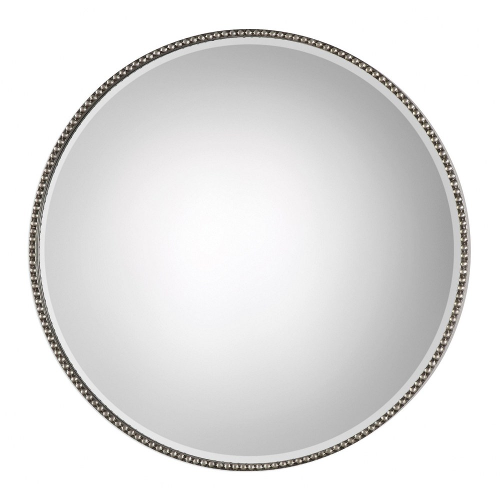 Uttermost-09252-Stefania - 40 inch Beaded Round Mirror - 40 inches wide by 3.25 inches deep   Antiqued Silver Leaf Finish