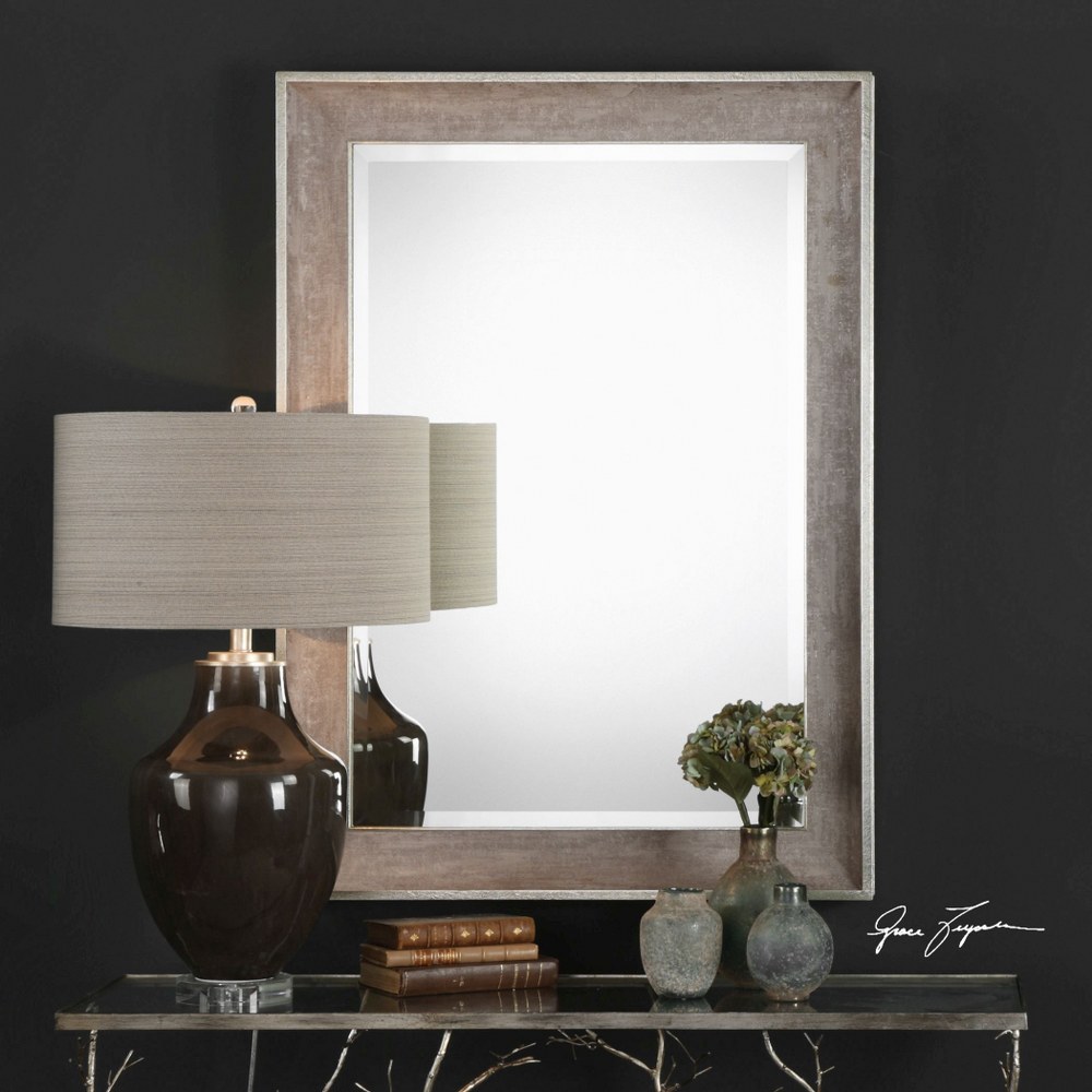 Uttermost-09257-Corrado - 42.5 inch Mirror   Textured Champagne Gray/Metallic Silver Finish