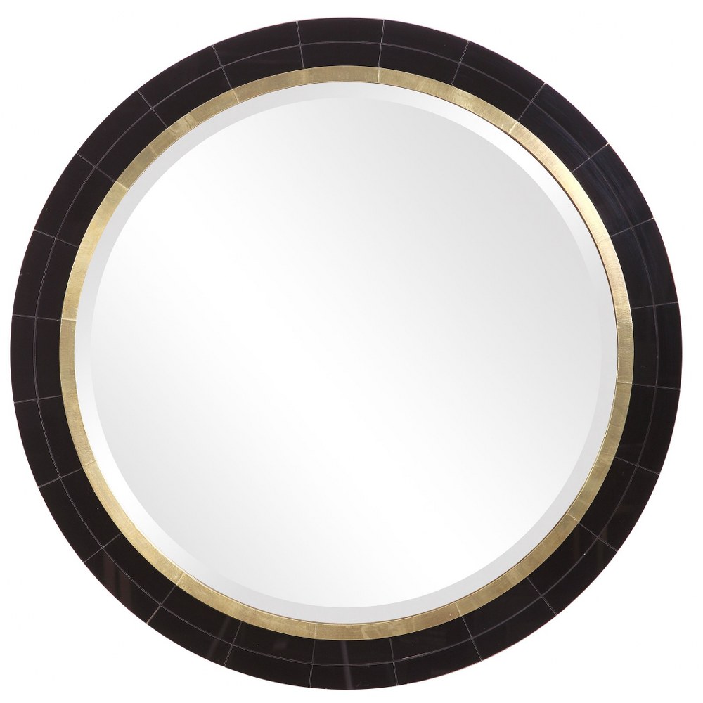 Uttermost-09633-Nayla - 36 Inch Tiled Round Mirror   Black Mirror/Antique Brass Finish