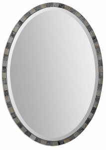 Uttermost-12859-Paredes - 29.25 inch Oval Mosaic Mirror - 20.5 inches wide by 1 inches deep   Light/Dark Antiqued Mirror Finish