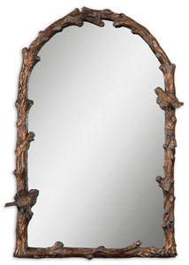 Uttermost-13774-Paza - 36.75 inch Arch Mirror - 26.75 inches wide by 2.5 inches deep   Distressed Antiqued Gold Leaf/Gray Glaze Finish