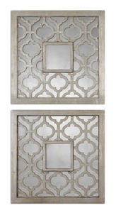 Uttermost-13808-Sorbolo - 20 inch Square Decorative Mirror (Set of 2) - 20 inches wide by 0.75 inches deep   Antiqued Silver Leaf/Black/Antique Mirror Finish