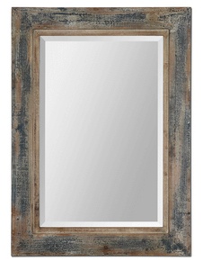 Uttermost-13829-Bozeman - 37.75 inch Mirror - 27.75 inches wide by 1 inches deep   Distressed Slate Blue/Aged Wood/Rustic Ivory Finish