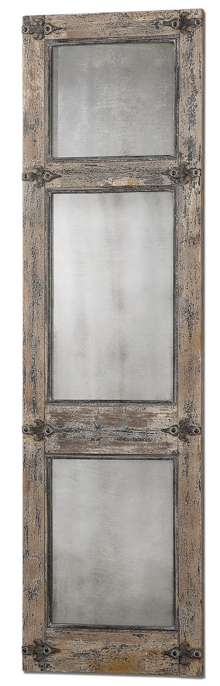 Uttermost-13835-Saragano - 77.88 inch Leaner Mirror - 22 inches wide by 1.63 inches deep   Distressed Slate Blue/Aged Ivory/Rust Black/Antique Mirror Finish