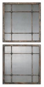 Uttermost-13845-Saragano - 19 inch Square Mirror (Set of 2) - 19 inches wide by 1 inches deep   Distressed Slate Blue/Aged Ivory/Antiqued Mirror Finish