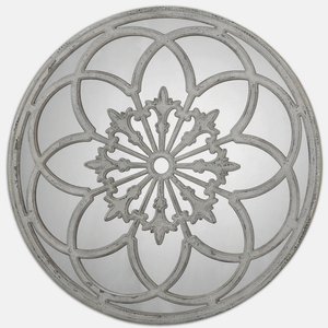 Uttermost-13868-Conselyea - 39.75 inch Round Mirror - 39.75 inches wide by 2.13 inches deep   Distressed Aged White/Rust Bronze Finish