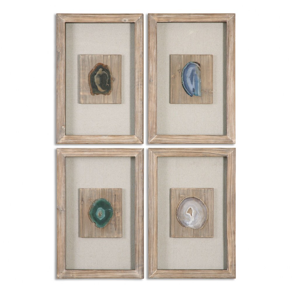 Uttermost-14499-Agate Stone - 21.13 inch Framed Wall Art (Set of 4) - 14.13 inches wide by 1.5 inches deep   Light Gray Wash/Agate Stone Finish