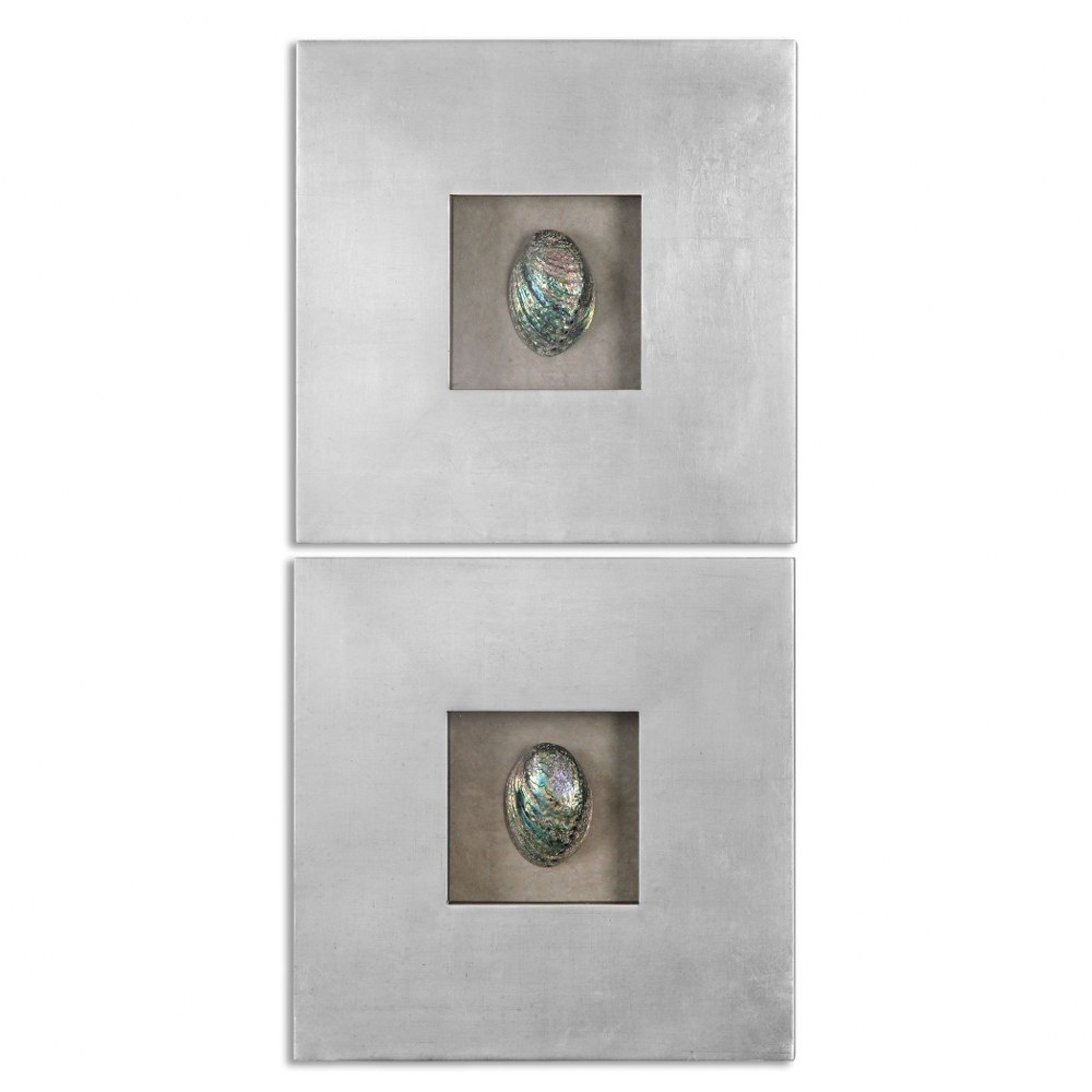 Uttermost-14544-Abalone Shells - 19.63 inch Wall Art (Set of 2)   Antiqued Silver Leaf Finish