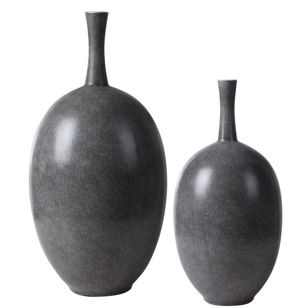 Uttermost-17711-Riordan - 19.75 inch Modern Vase (Set of 2)   Marbled Black/White/Matte White Finish