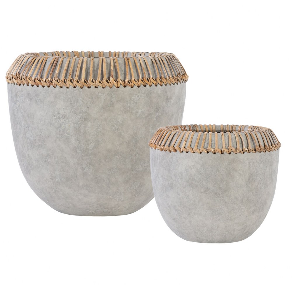 Uttermost-17718-Aponi - 10 inch Concrete Ray (Set of 2)   Natural Concrete Gray Tone/Woven Rattan Finish