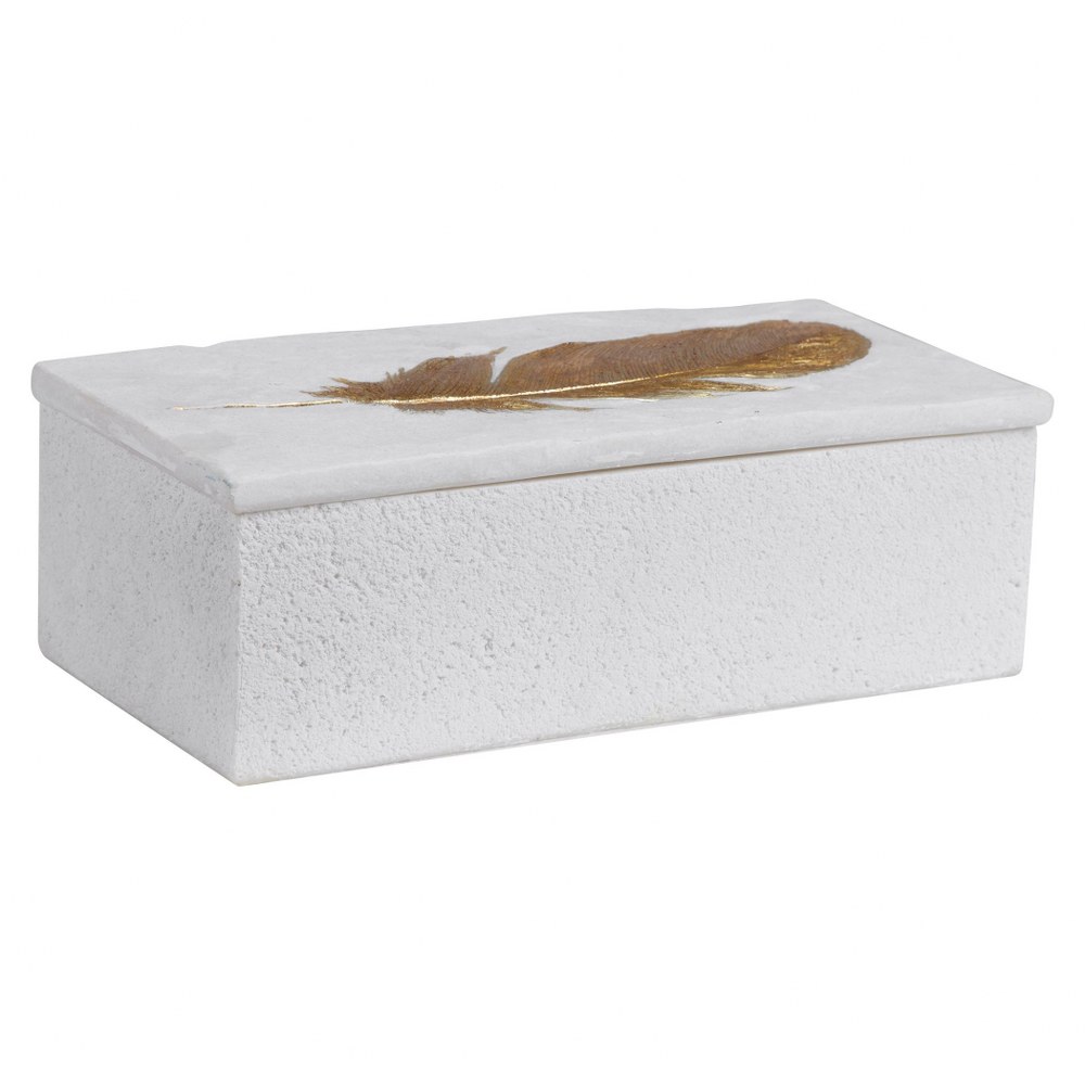 Uttermost-17724-Nephele - 12.25 inch Box - 12.25 inches wide by 4.25 inches deep   Aged White Stone/Etched Gold Leaf Finish