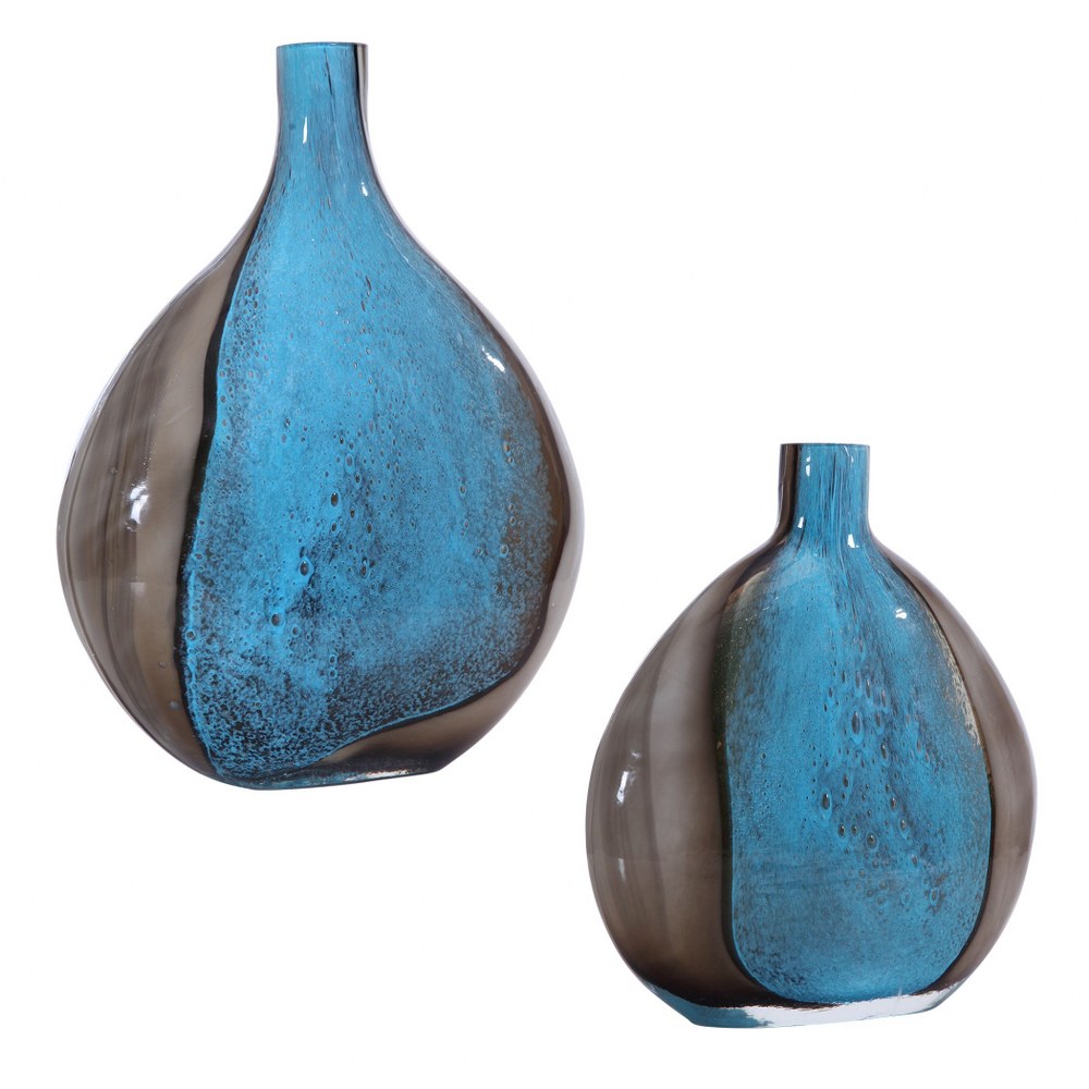 Uttermost-17741-Adrie - 13.75 inch Vase (Set of 2)   Cobalt/Black Hue Finish