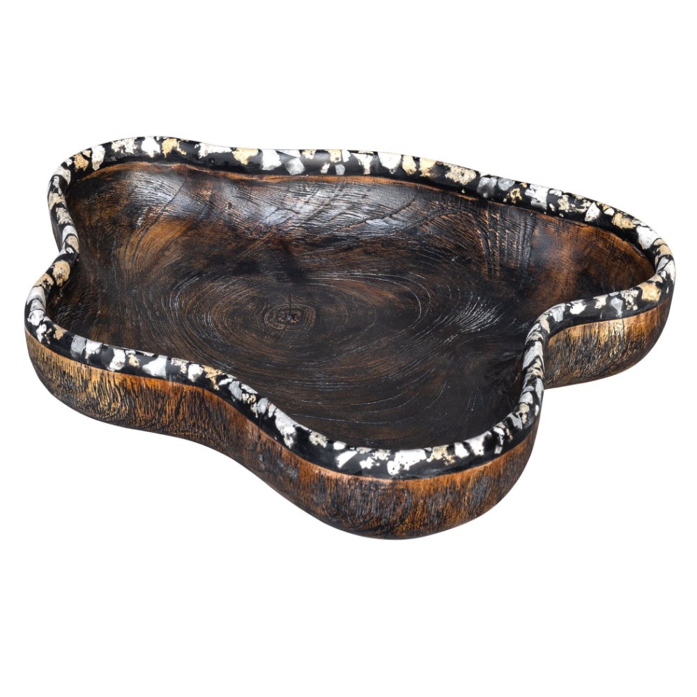 Uttermost-17744-Chikasha - 14.95 inch Large Bowl - 14.95 inches wide by 12.6 inches deep   Natural Teak Wood/Charcoal Wash Finish