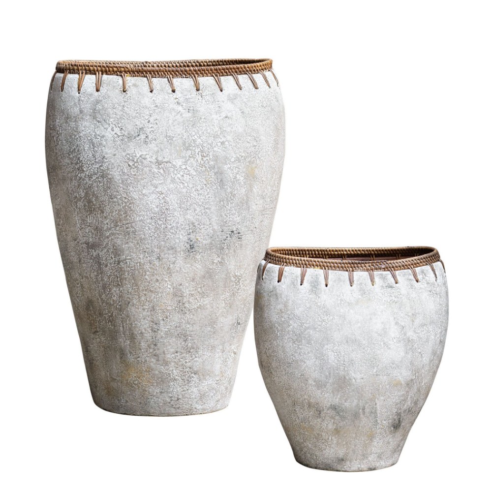 Uttermost-17745-Dua - 12 inch Vase (Set of 2)   Natural Stone/Texture/Braided Rattan Finish