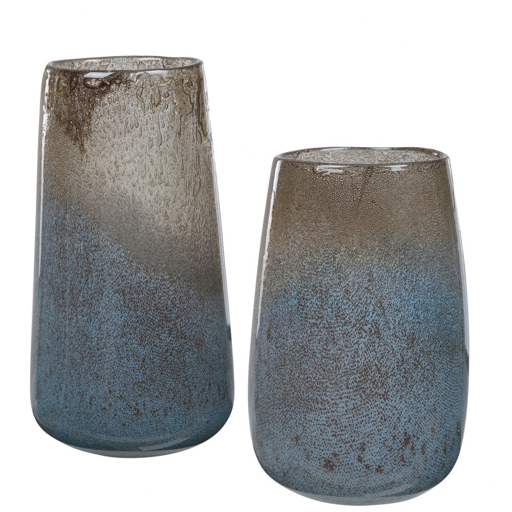 Uttermost-17762-Ione - 13 inch Vase (Set of 2) - 7.5 inches wide by 7.5 inches deep   Light Blue Ombre Finish with Seeded Glass