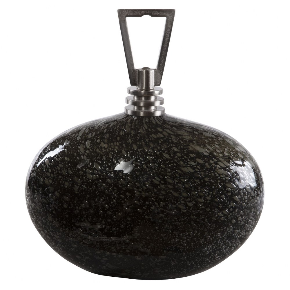 Uttermost-17974-Cosmos - 11 Inch Bottle   Brushed Nickel Finish with Ebony/Charcoal Bubble Glass