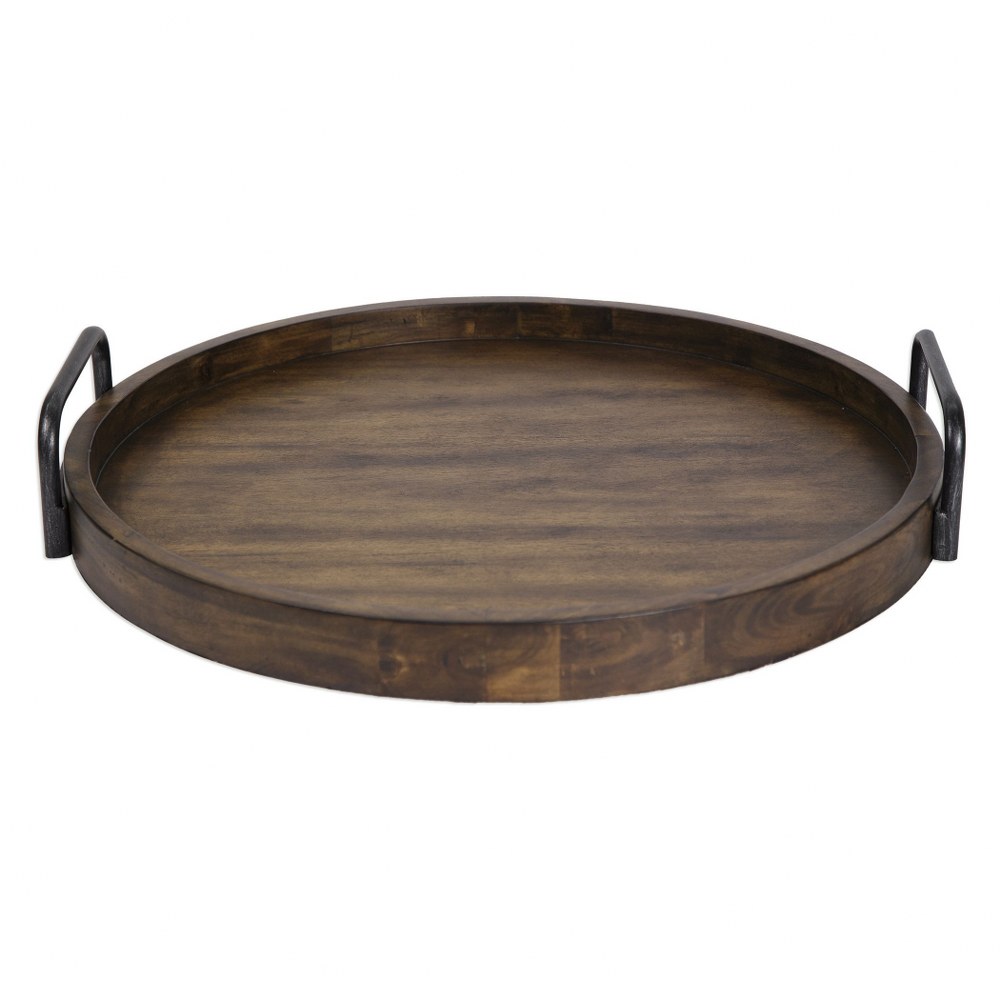 Uttermost-18749-Reine - 23.5 inch Round Wooden Tray   Acacia Wood/Iron Finish