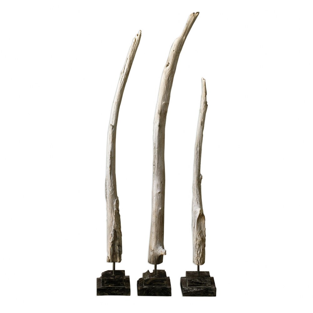 Uttermost-18767-Teak Branches - 40 inch Statue (Set of 3)   Warm White/Fossil Gray Finish