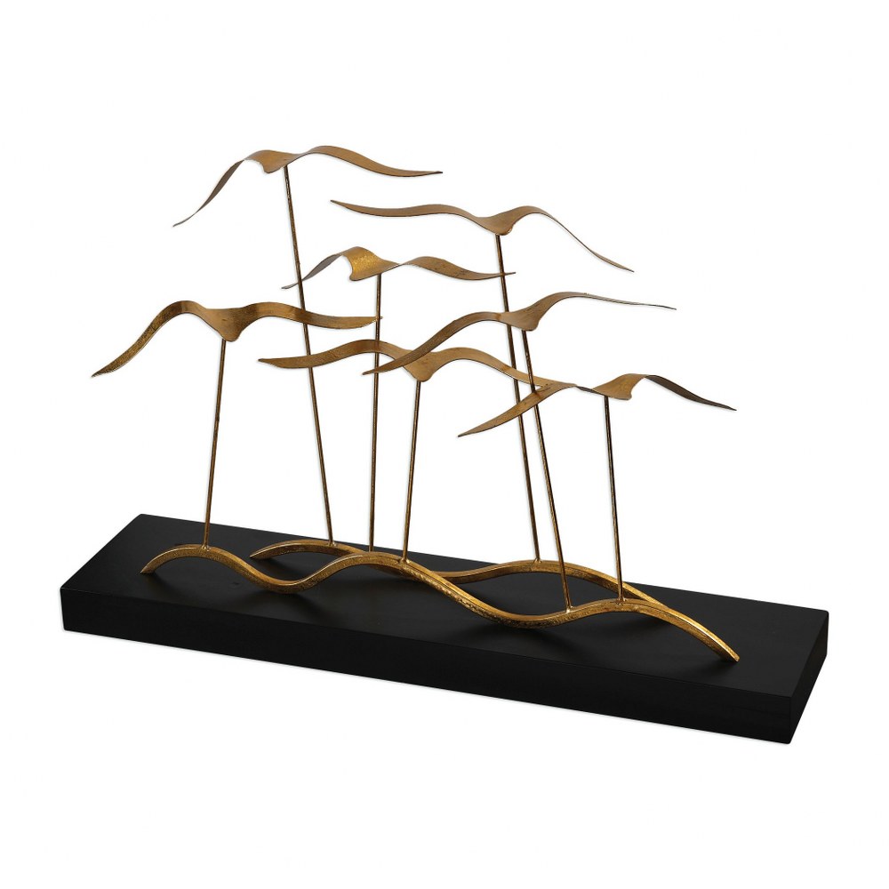 Uttermost-18798-Flock Of Seagulls - 24 inch Sculpture - 24 inches wide by 7.88 inches deep   Metallic Gold Leaf/Aged Black Distressed Wood Finish