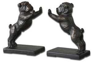 Uttermost-19643-Bulldogs - 6.5 inch Bookend (Set of 2) - 4.13 inches wide by 2.75 inches deep   Distressed Golden Bronze/Dark Gray Glaze Finish