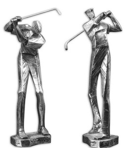 Uttermost-19675-Practice Shot - 16 inch Statue (Set of 2) - 6.75 inches wide by 3.38 inches deep   Metallic Silver/Matte Black Glaze Finish