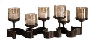 Uttermost-19731-Ribbon - 24 inch Candleholder   Antiqued Bronze Finish with Transparent Copper Brown Glass