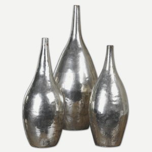 Uttermost-19826-Rajata - 15.5 inch Vase (Set of 3)   Antiqued Silver Finish