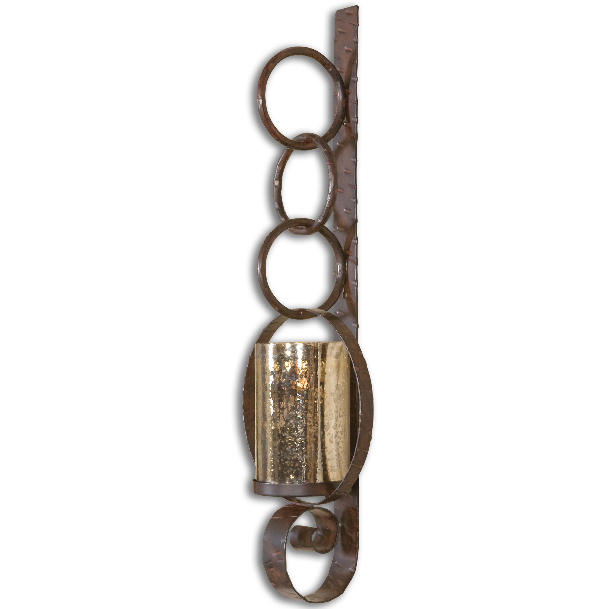 Uttermost-19850-Falconara - 39 inch Metal Candle Wall Sconce - 13 inches wide by 8 inches deep   Distressed Rust Brown Finish with Antiqued Mercury Glass