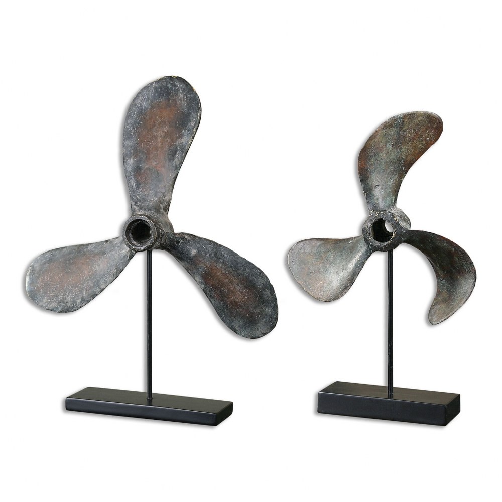 Uttermost-19947-Propellers - 20.5 inch Sculpture (Set of 2) - 16 inches wide by 4 inches deep   Rust Brown/Green Tarnish/Gray Glaze/Matte Black Finish