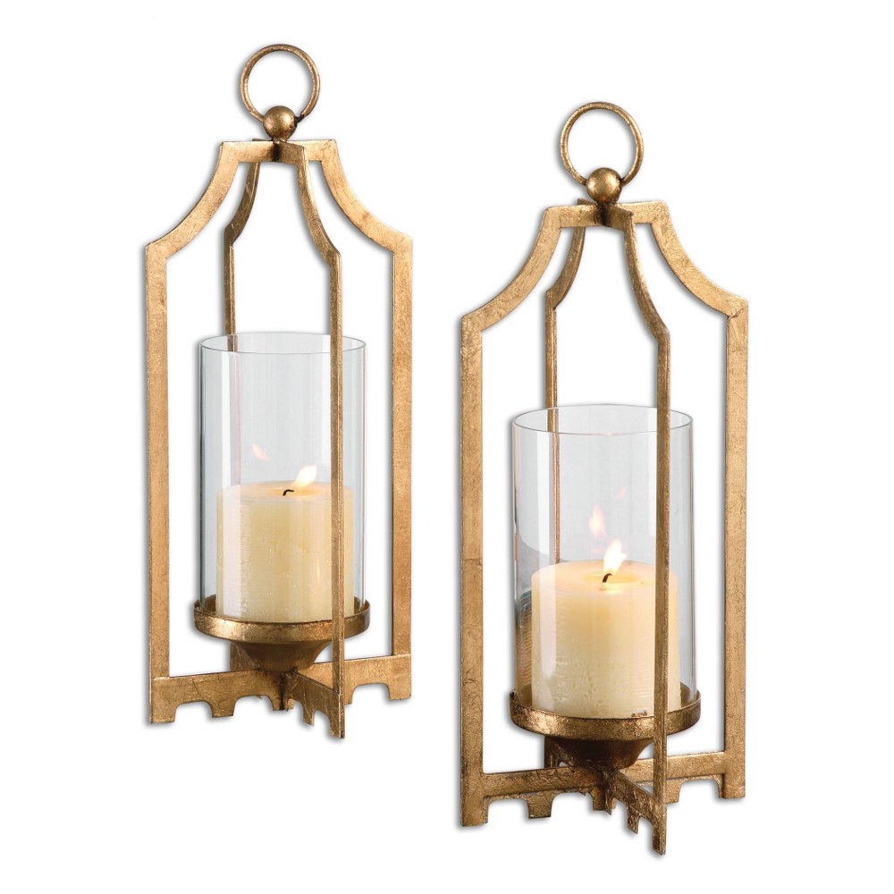 Uttermost-19957-Lucy - 12.75 inch Candleholder (Set of 2)   Bright Metallic Gold Finish with Clear Glass