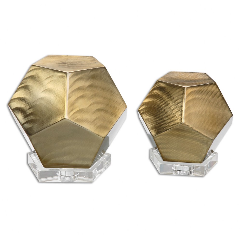 Uttermost-19971-Pentagon - 9.5 inch Cubes (Set of 2)   Brushed Coffee Bronze/Crystal Finish