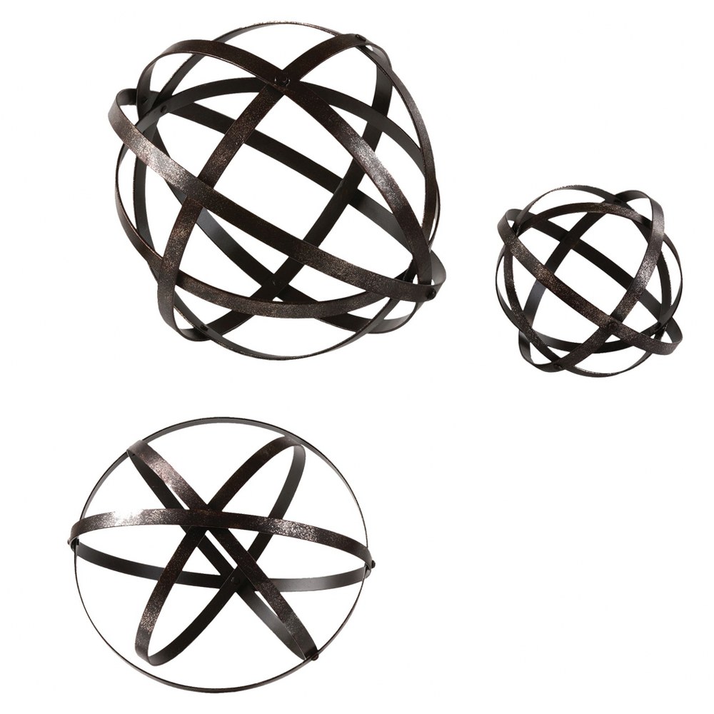 Uttermost-19975-Stetson Spheres - 11.8 inch Sphere (Set of 3)   Dark/Aged Bronze/Silver Finish