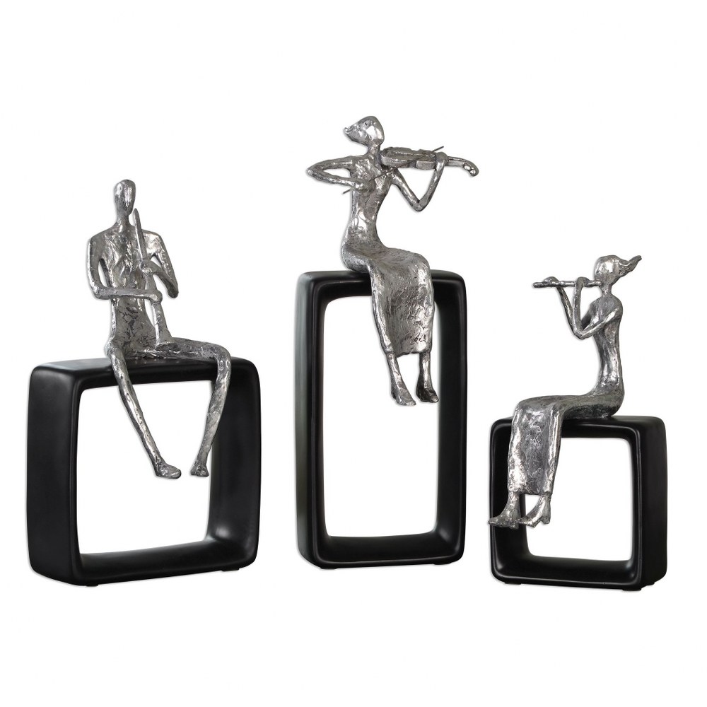 Uttermost-20062-Musical Ensemble - 14.88 inch Statue (Set of 3) - 5.88 inches wide by 4.88 inches deep   Polished Aluminum/Black Finish