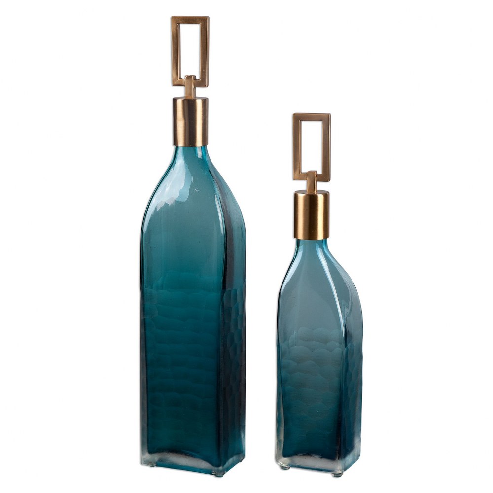 Uttermost-20076-Annabella - 3.88 inch Bottle (Set of 2) - 3.88 inches wide by 2.75 inches deep   Coffee Bronze Finish with Teal Green Glass