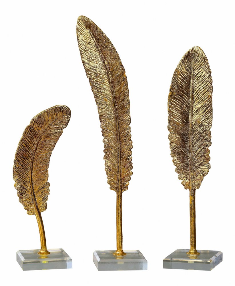 Uttermost-20079-Feathers - 15.63 inch Sculpture (Set of 3) - 4 inches wide by 3.25 inches deep   Metallic Gold/Acrylic Finish