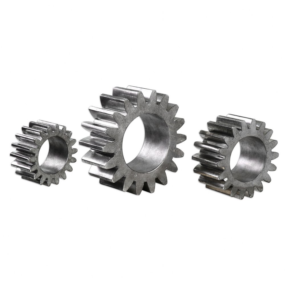 Uttermost-20088-Gears - 8.88 inch Sculpture (Set of 3) - 8.88 inches wide by 8.88 inches deep   Tarnished Silver Finish