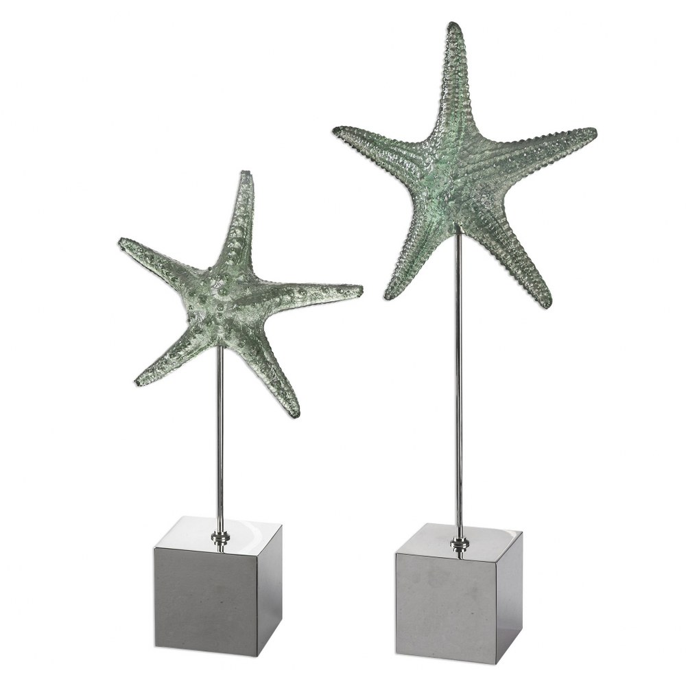 Uttermost-20091-Starfish - 24.25 inch Sculpture (Set of 2)   Pale Marine Green/Tarnished Silver Finish