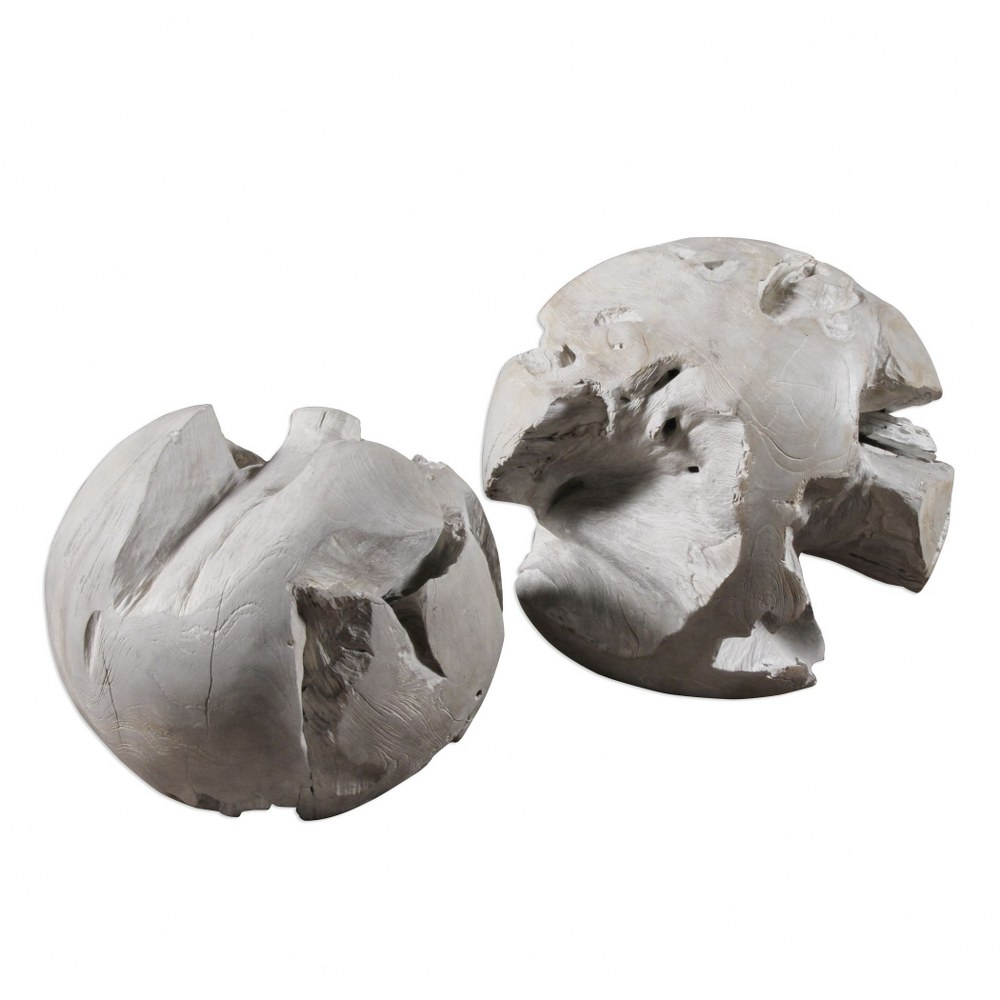 Uttermost-20107-Ermanno - 16 inch Decoative Ball (Set of 2)   Pale Gray Glaze Finish