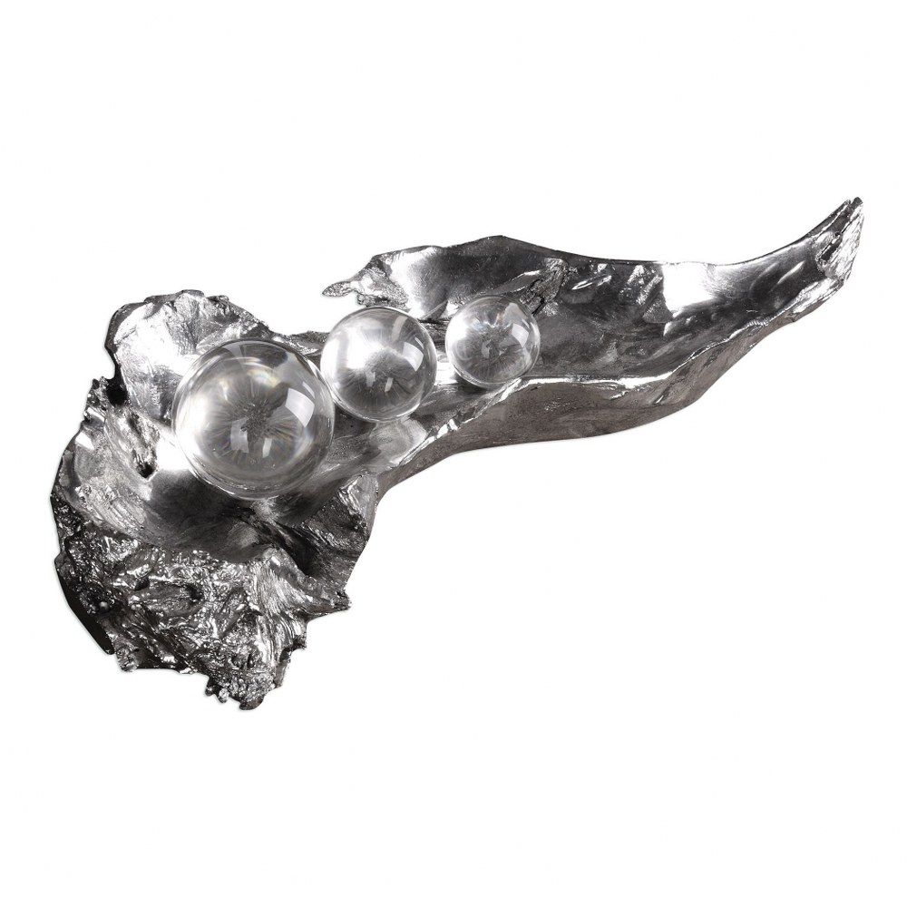 Uttermost-20134-Three Peas In A Pod - 20.38 inch Sculpture - 20.38 inches wide by 8.38 inches deep   Metallic Silver Finish with Clear Crystal