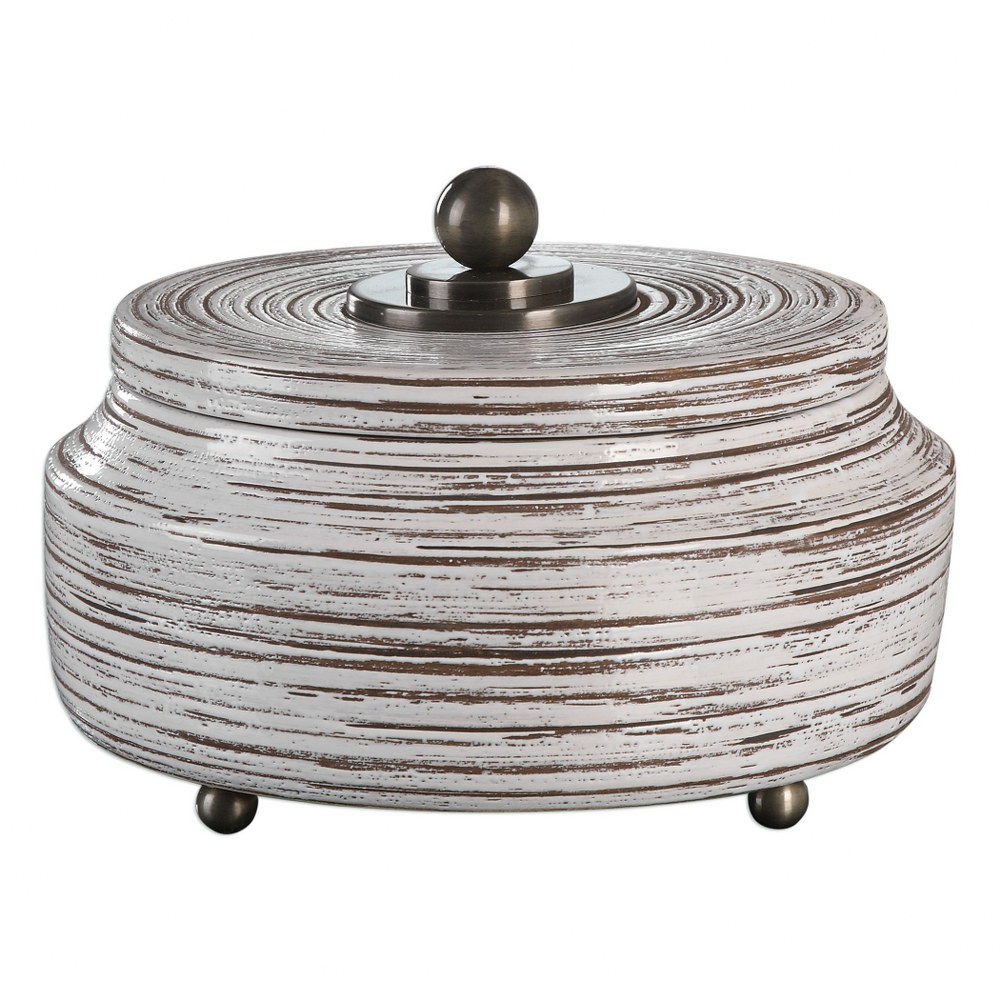 Uttermost-20157-Saltillo - 11.5 inch Box   Distressed White Ceramic Glaze/Chocolate Brown/Plated Antiqued Bronze Finish