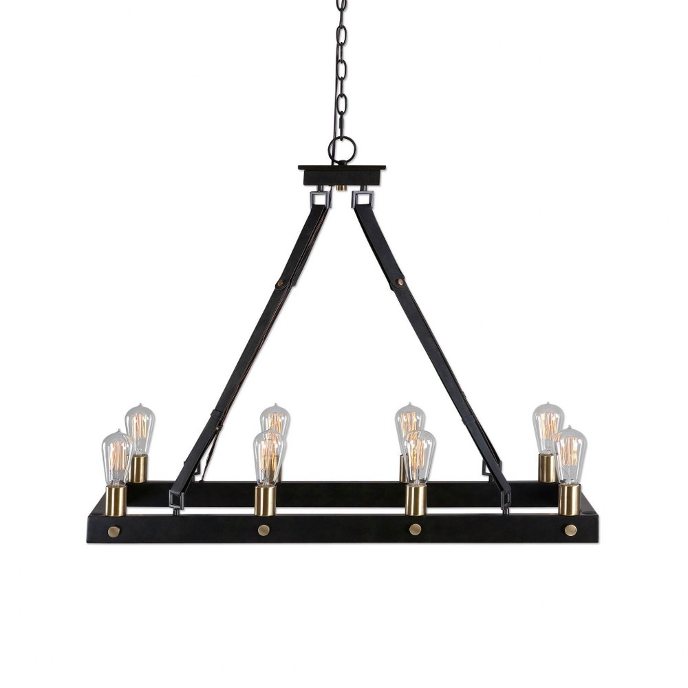 Uttermost-21279-Marlow Rectangle Chandelier 8 Light Metal/Leather   Dark Antique Bronze/Weathered Bronze Finish