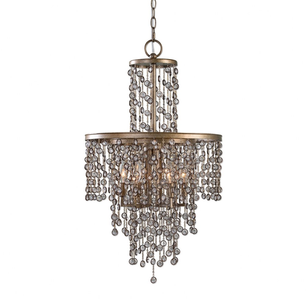 Uttermost-21288-Valka Chandelier 6 Light Steel/K9 Crystal   Silver Swedish Iron Finish with Clear Crystal