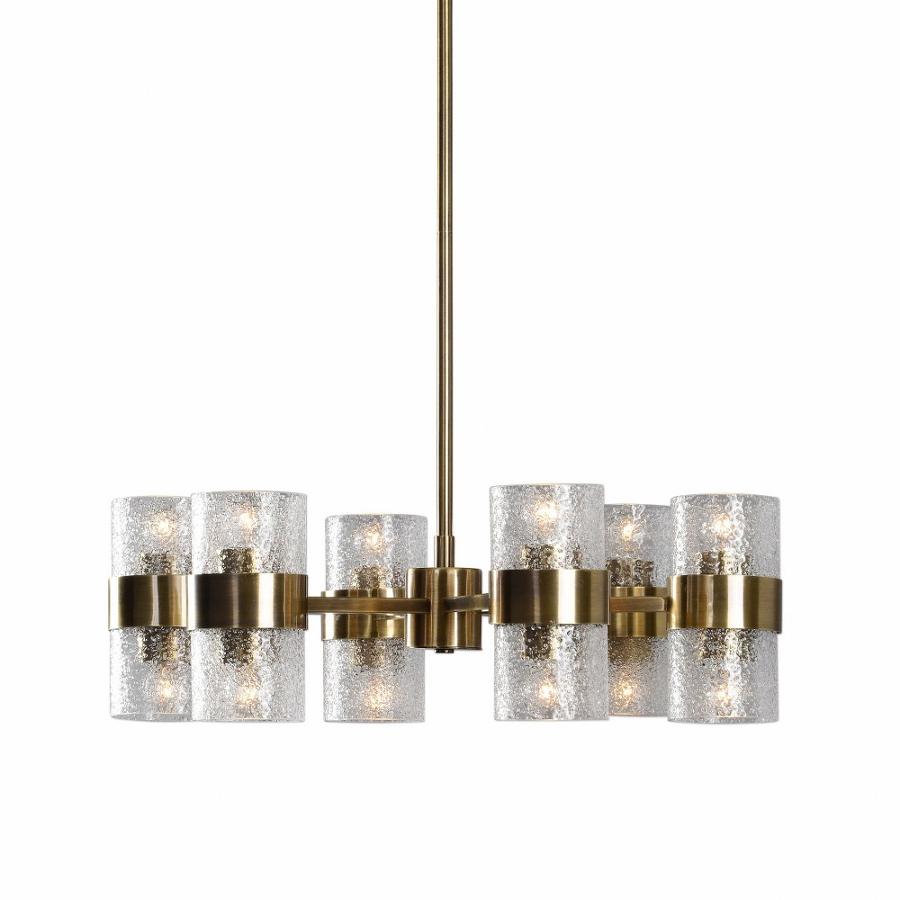 Uttermost-21297-Marinot Chandelier 12 Light Iron/Glass   Antique Brass Finish with Textured Clear Glass